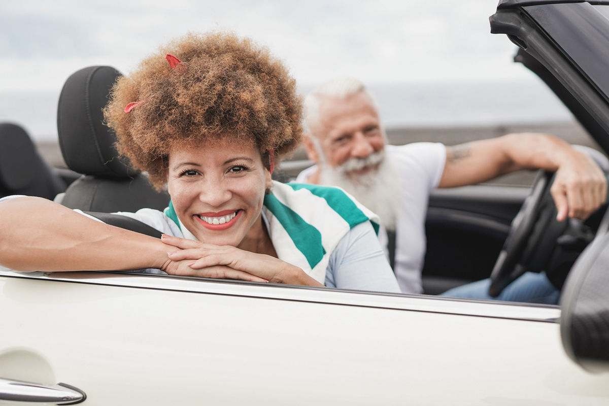 multiracial senior couple having fun in miami