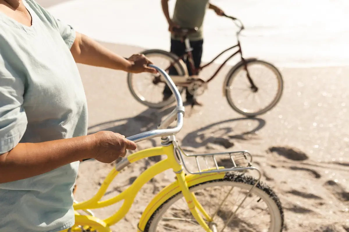 senior woman with bicycle